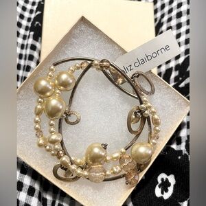 Liz Claiborne Pearl and Gold Bracelet Set - NWT 3 strand set with stretch